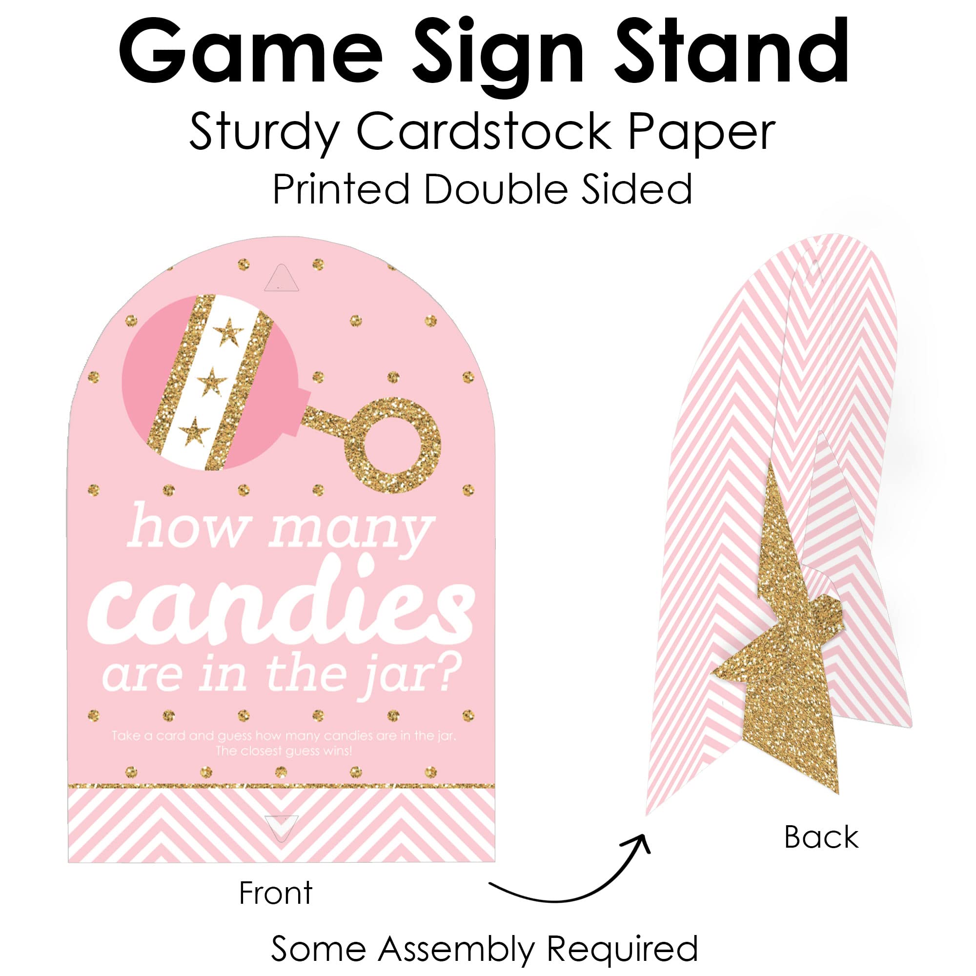 Big Dot Of Happiness Hello Little One - Pink And Gold - How Many Candies Girl Baby Shower Game - 1 Stand And 40 Cards - Candy Gu